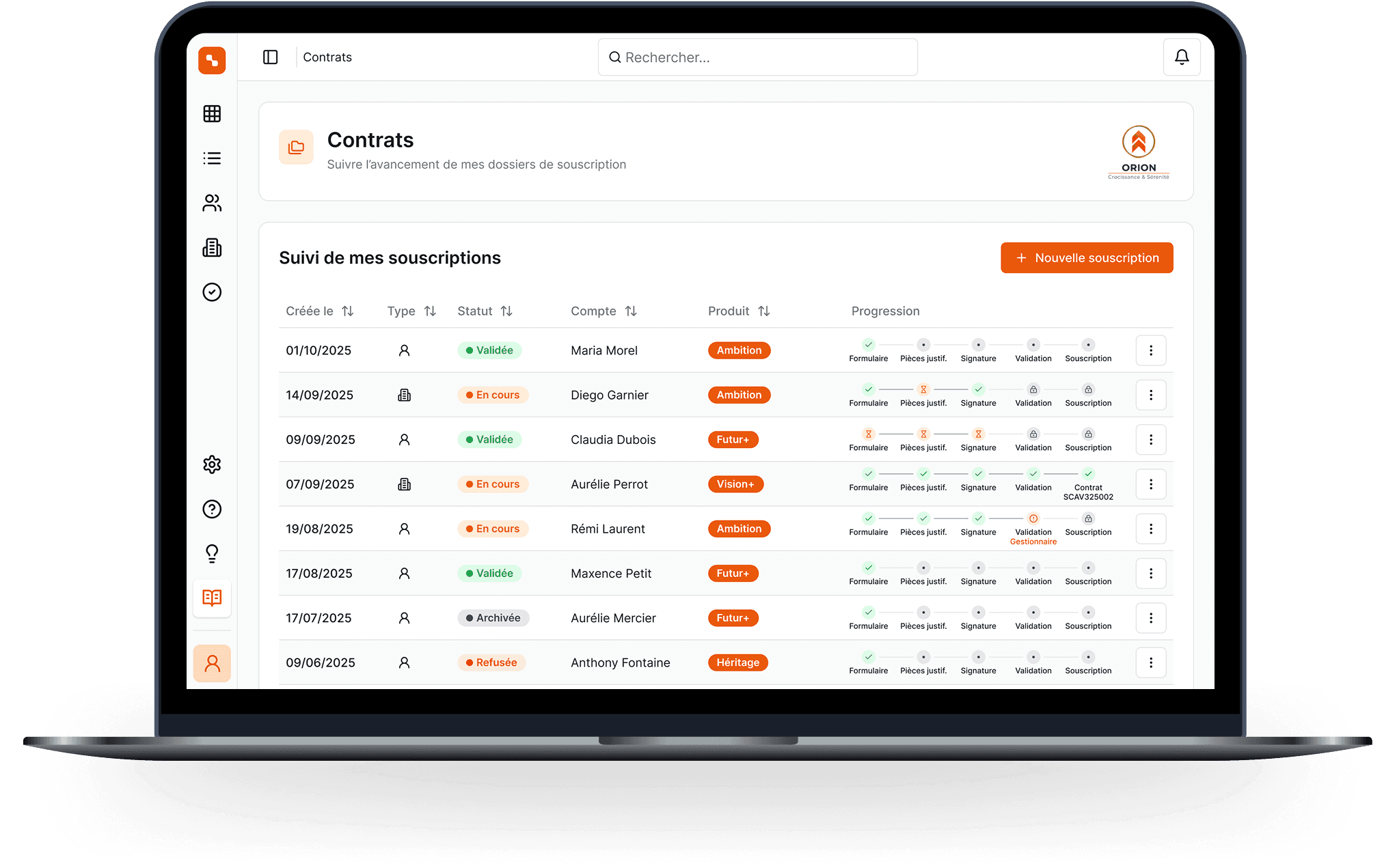 Capture d'écran de l'application Polysème avec le theme orange